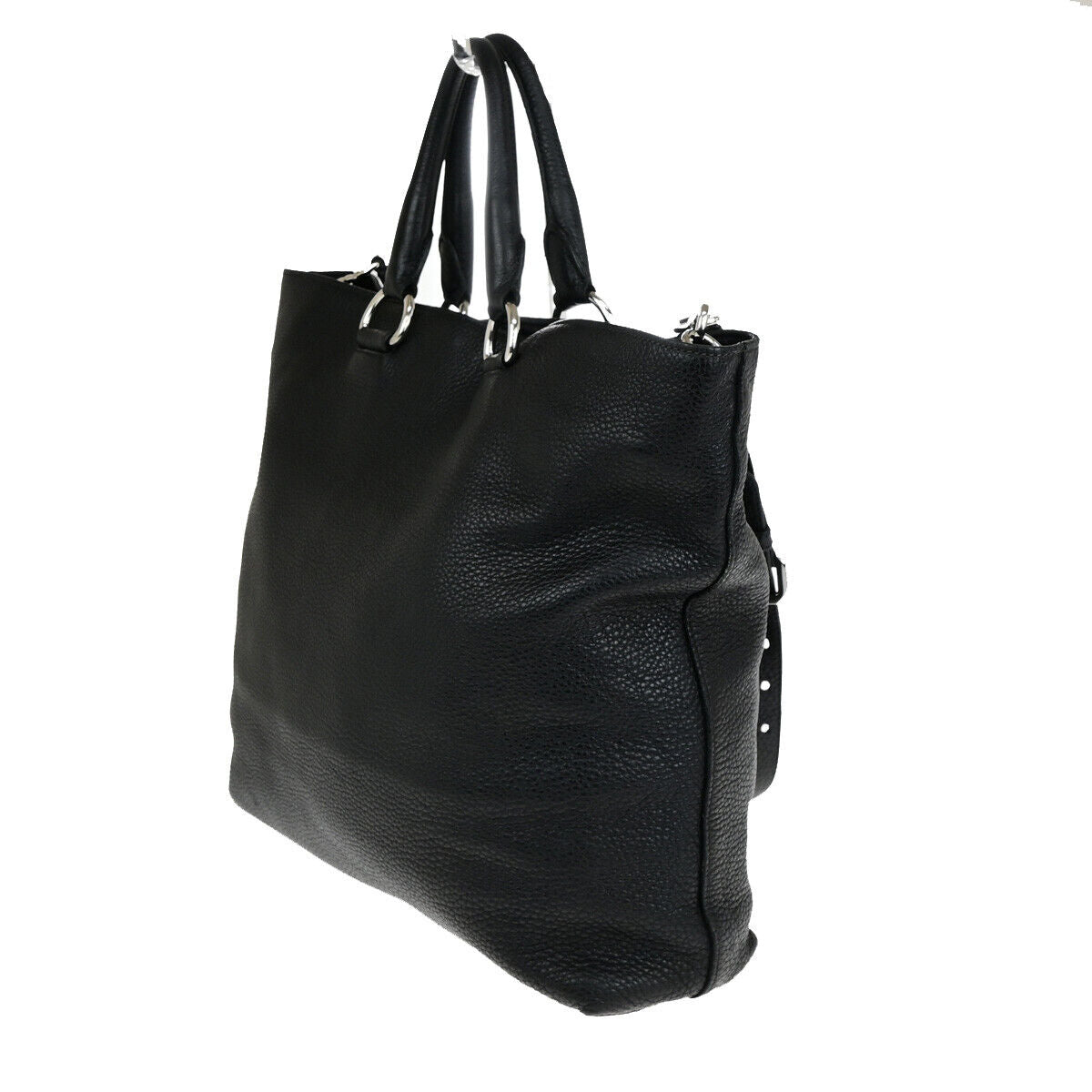 PRADA Logo 2Way Shoulder Hand Bag Vitello Daino Leather Black Nero SHW 12YG607