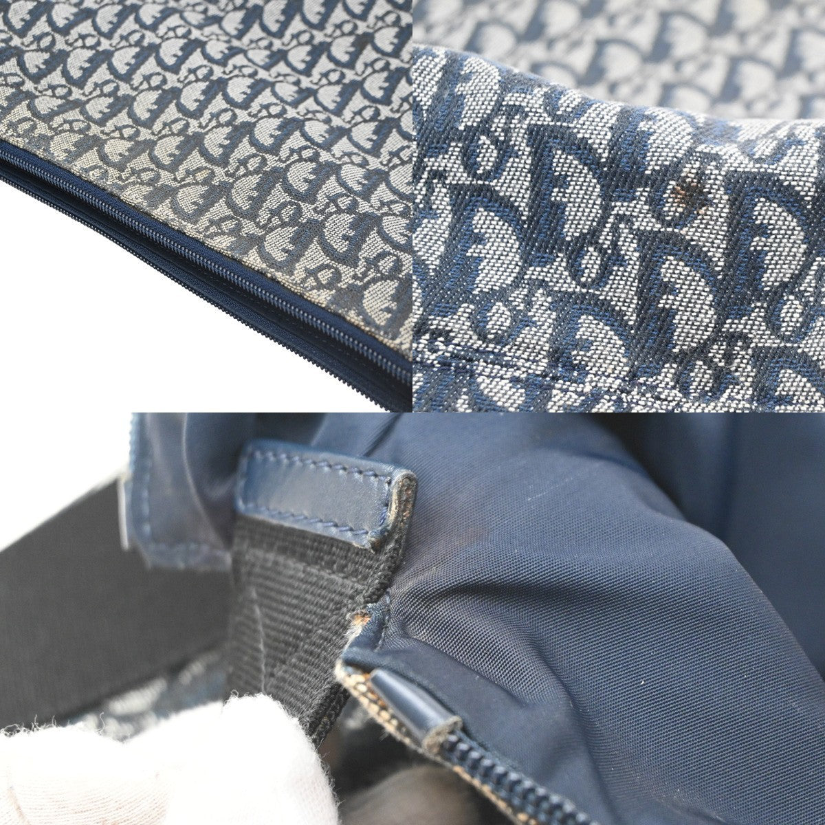 CHRISTIAN DIOR Trotter Pattern shoulder Bag Canvas Leather Navy Blue 70SA157