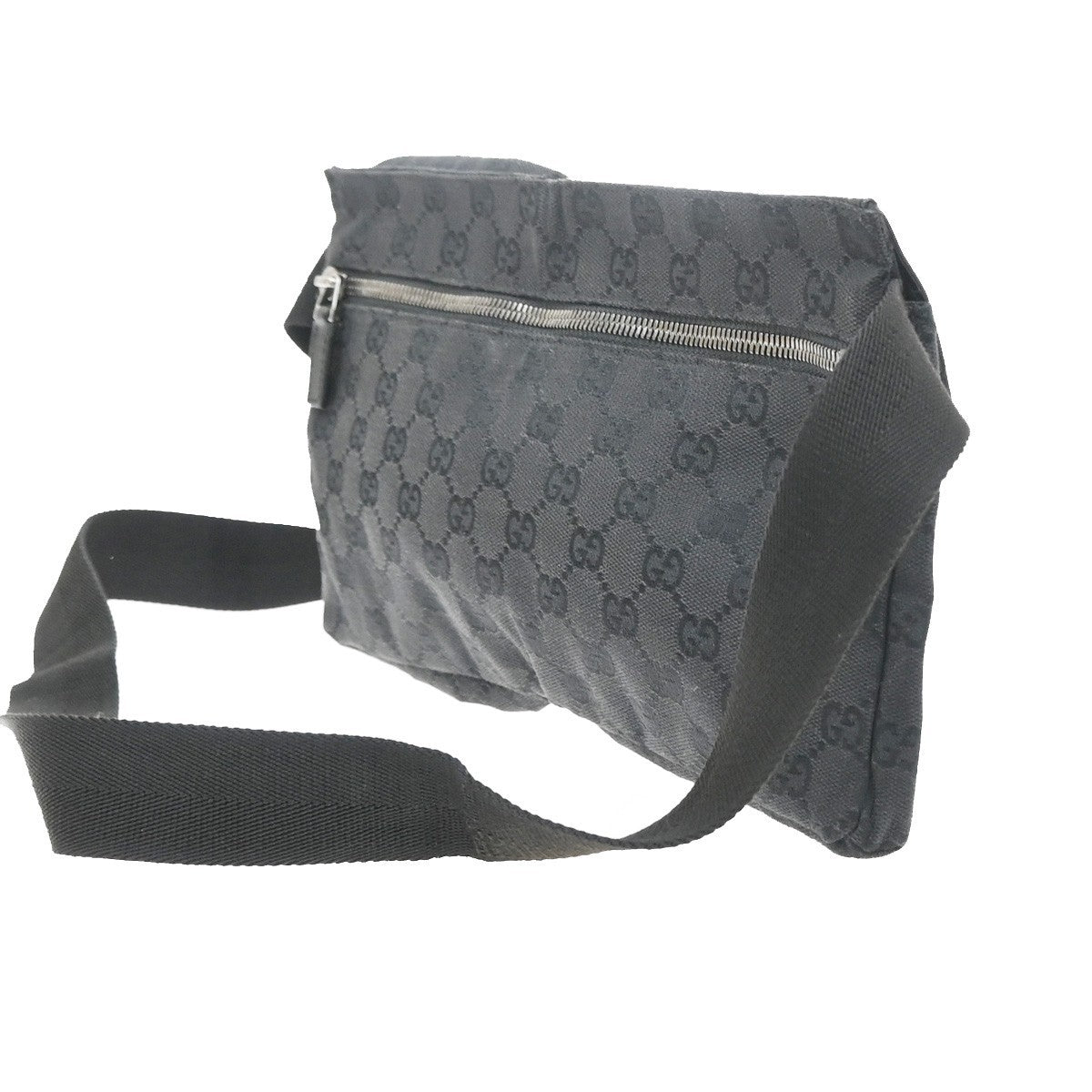 GUCCI Logo GG Pattern Bum Bag Canvas Leather Black SHW Italy 33MA677