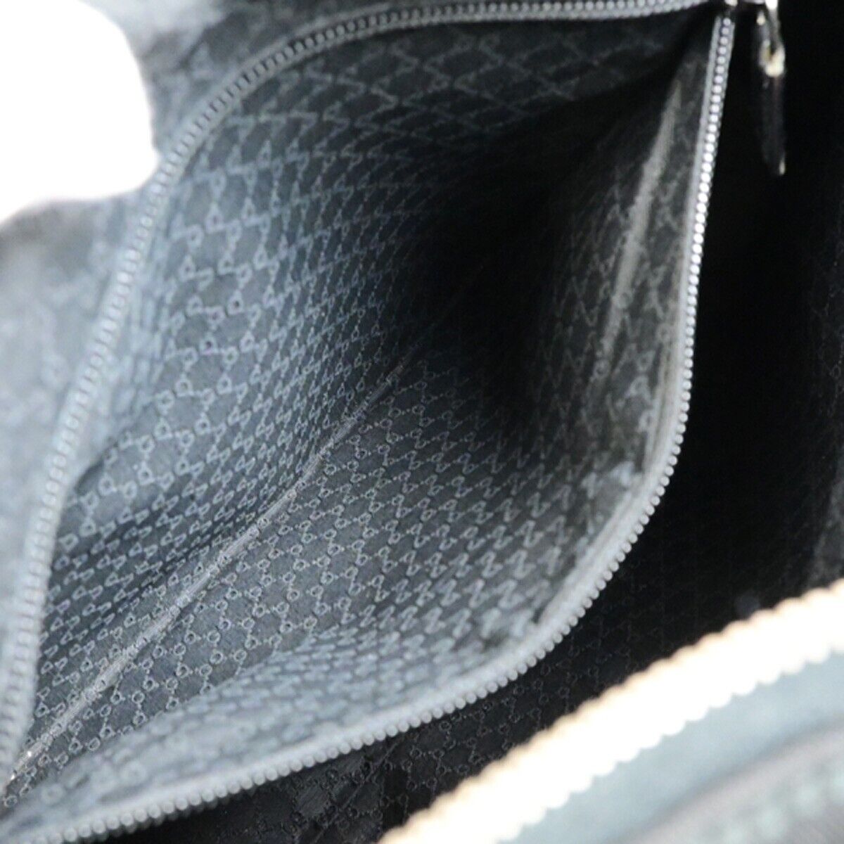 GUCCI Logo Double Pockets Shoulder Bag Nylon Leather Black SHW Italy 31FB352