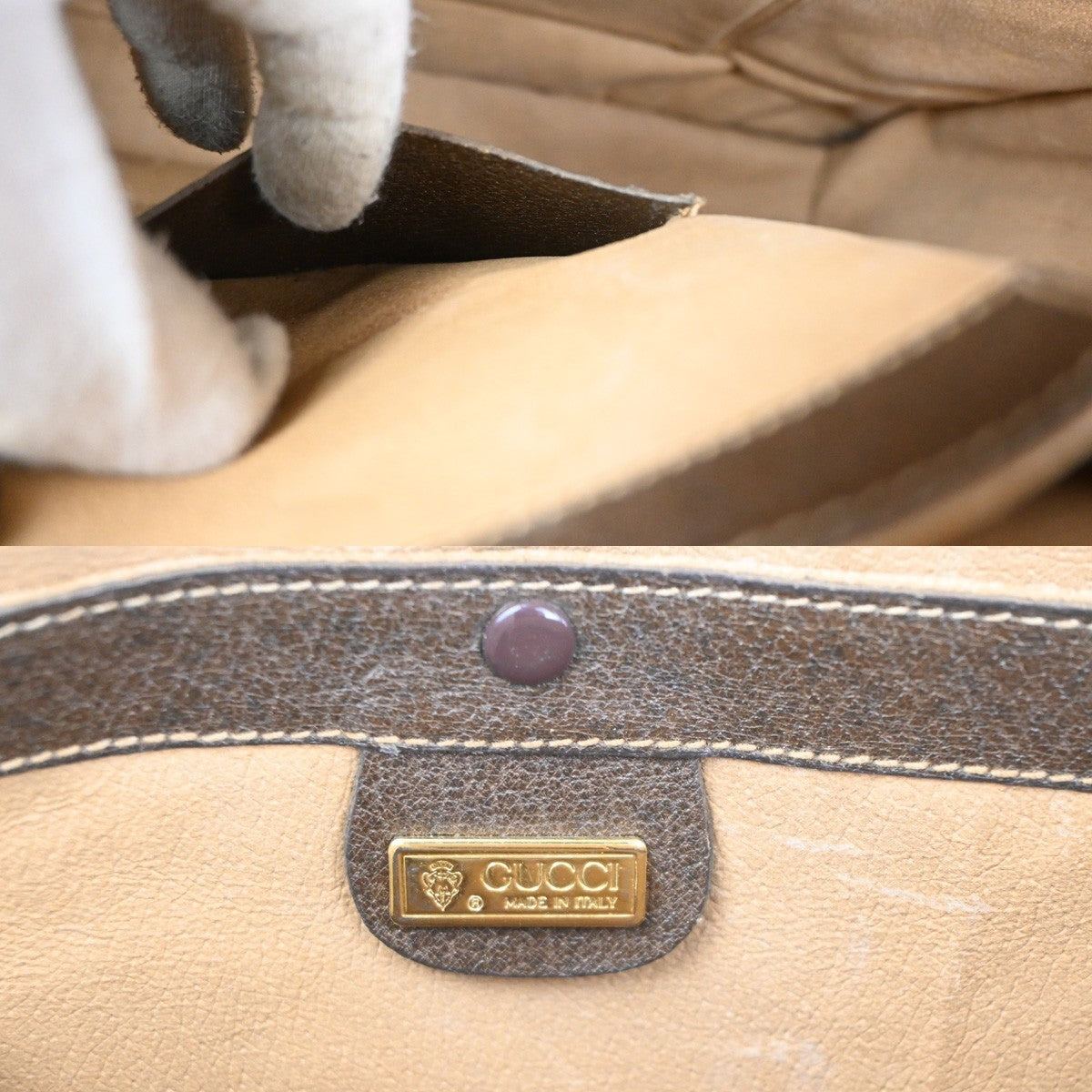 GUCCI LOGO GG Pattern Shoulder Hand Bag PVC Leather Beige GHW Italy 69TA589