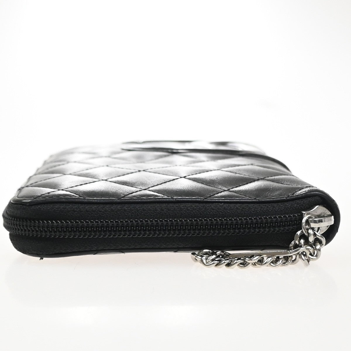CHANEL CC Cambon Line Zip Around Long Wallet Patent Leather Black Spain 39KD046