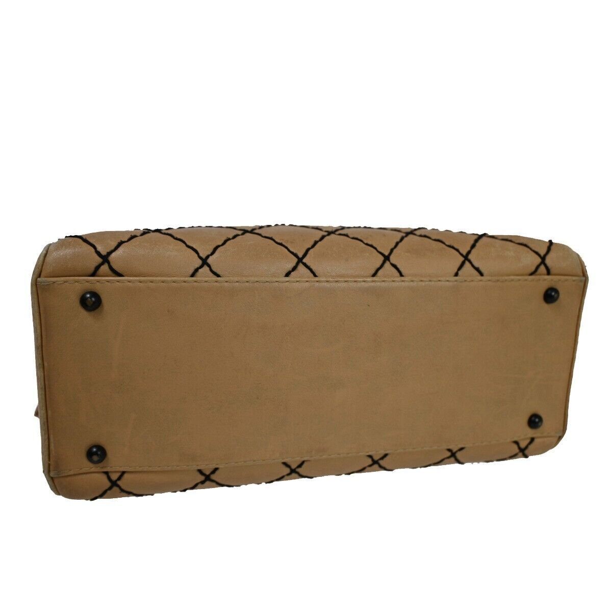CHANEL CC Logo Wild Stitch Hand Tote Bag Leather Beige Black Italy 11SH052