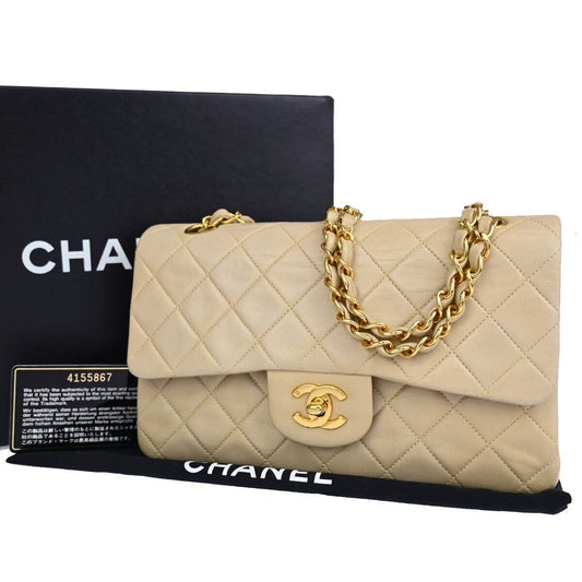 CHANEL CC Matelasse 23 Double Flap Chain Shoulder Bag Leather Beige GHW 708RJ451