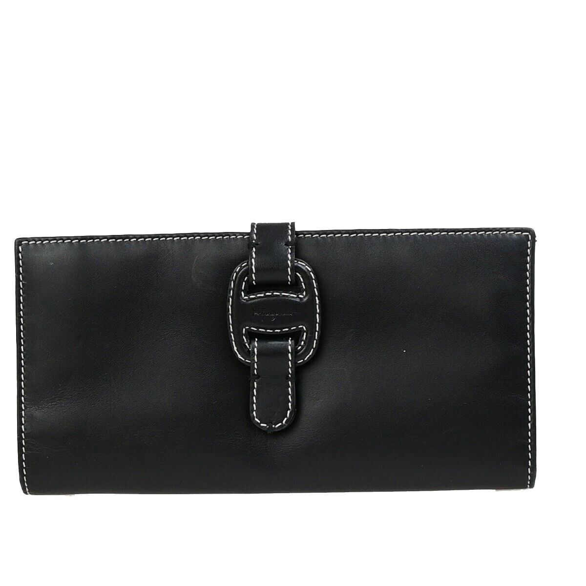 SALVATORE FERRAGAMO Logo Vara Bifold Long Walllet Leather Black Italy 01KA410