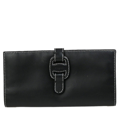 SALVATORE FERRAGAMO Logo Vara Bifold Long Walllet Leather Black Italy 01KA410