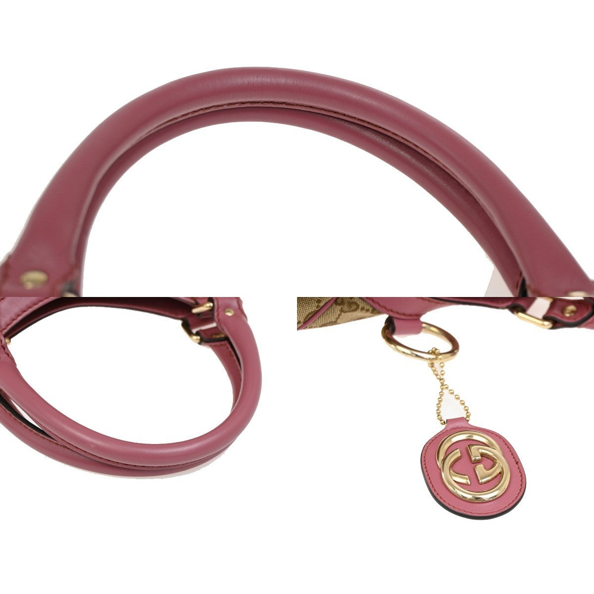 GUCCI GG Pattern Sukey Shoulder Bag Charm Canvas Leather Beige Pink GHW 82DA256