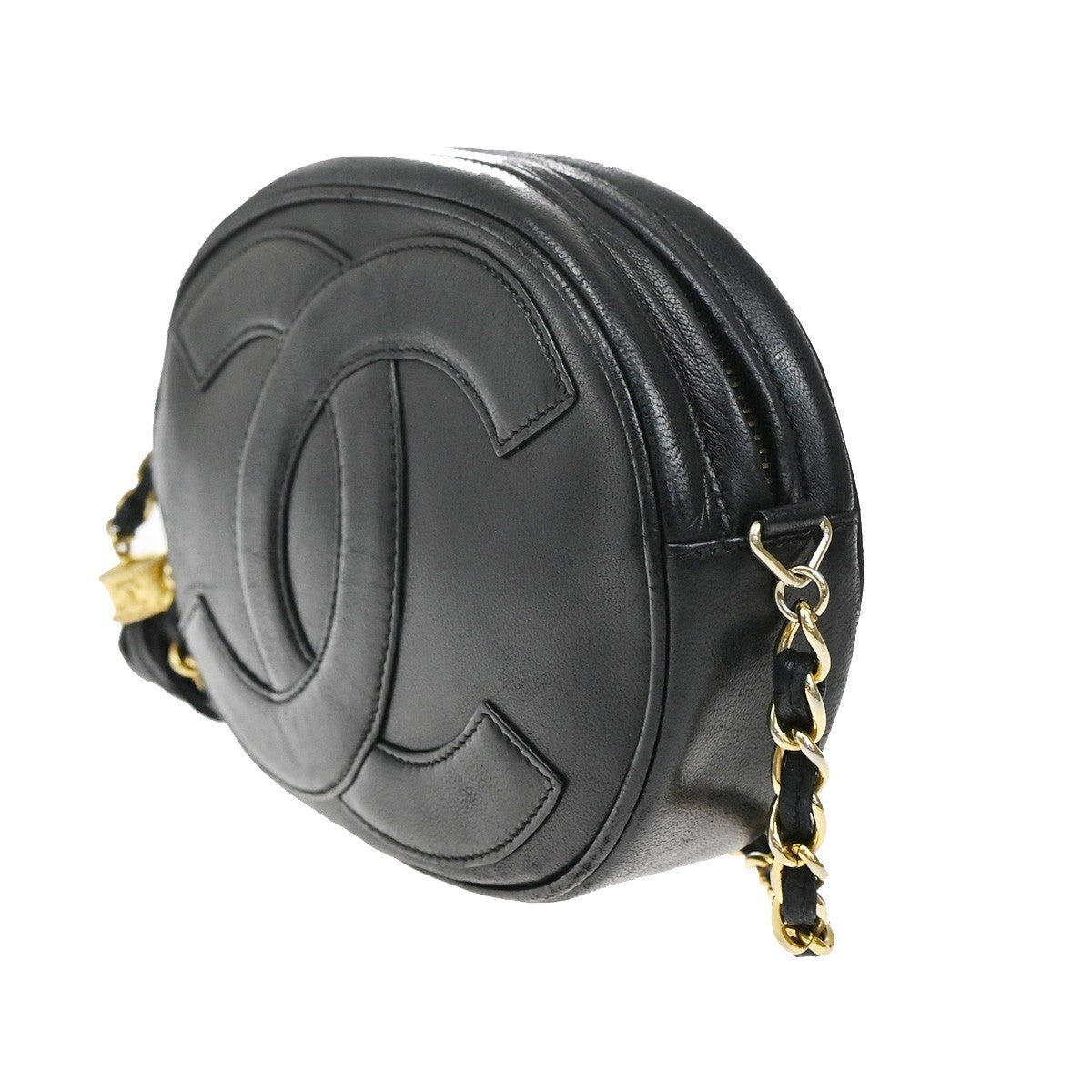CHANEL CC Logo Tassel Oval Chain Shoulder Bag Leather Black GHW Vintage 395RL384