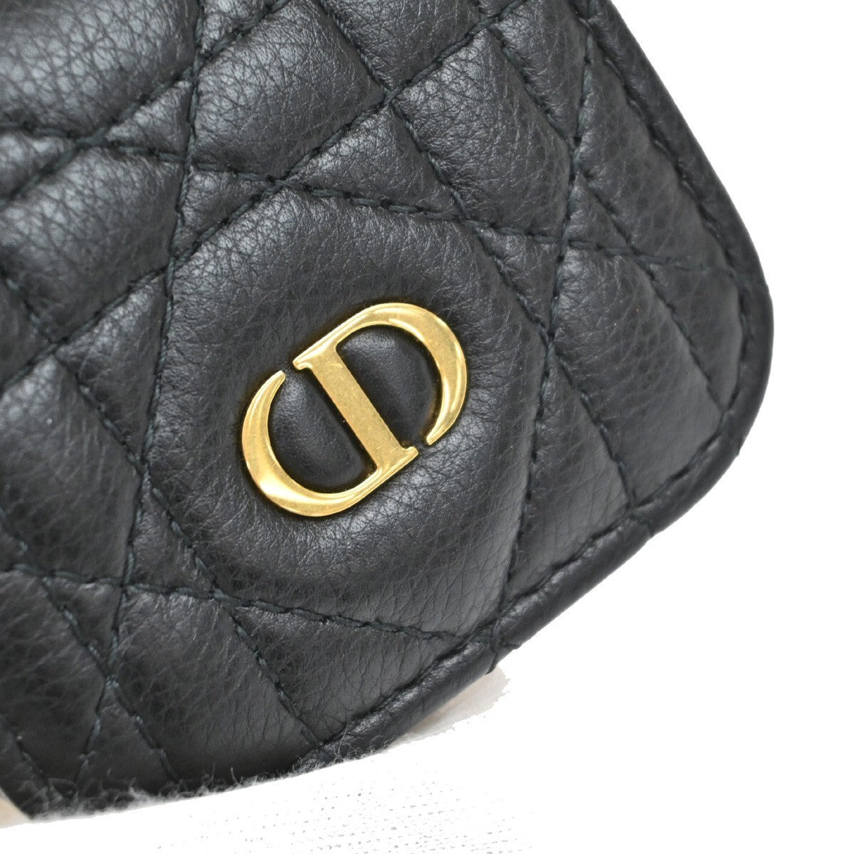 CHRISTIAN DIOR Logo Lady Cannage Air Pods Case Leather Black GHW Italy 82RF260