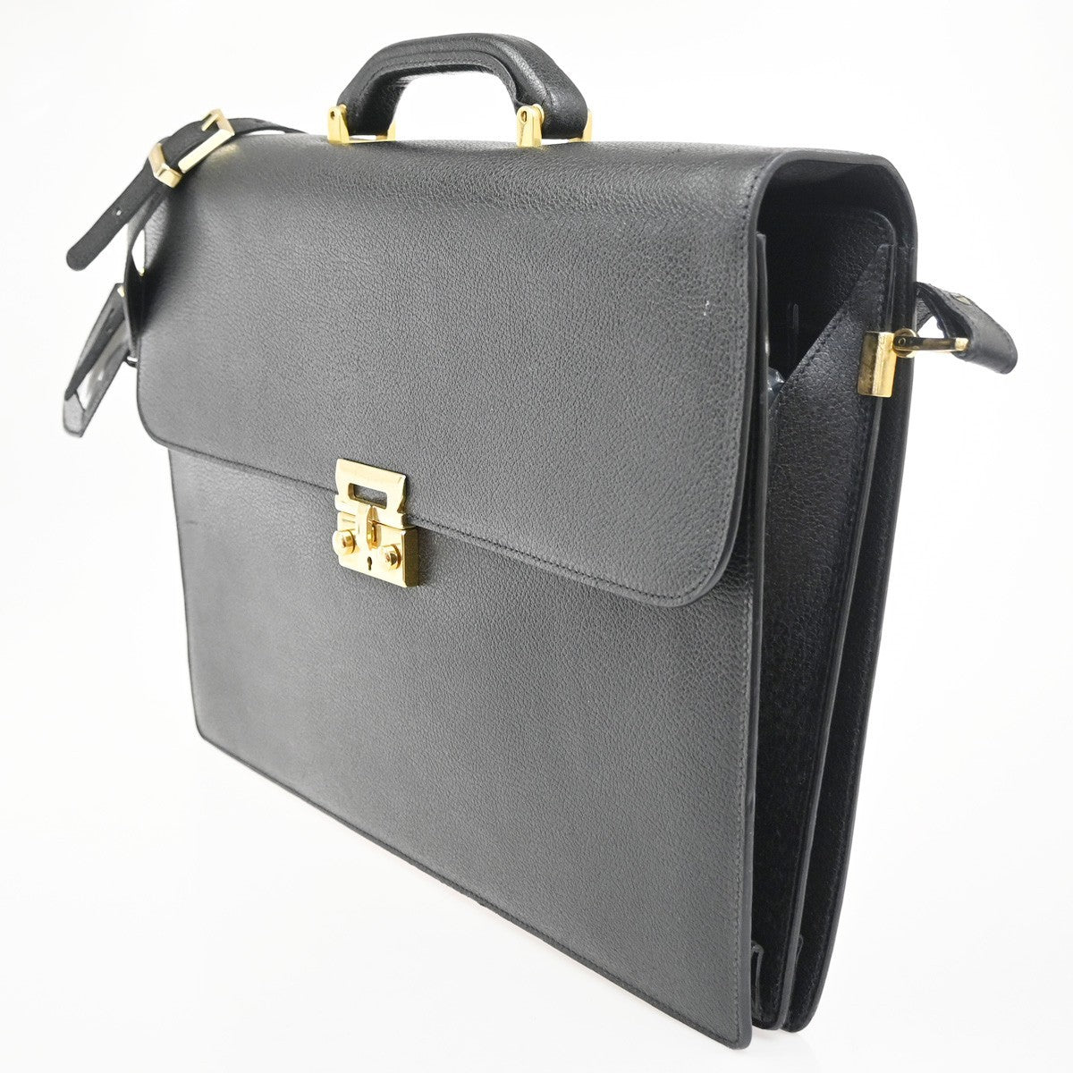 SALVATORE FERRAGAMO Logo 2way Brifecase Hand Bag Leather Black GHW Italy 63ZA157