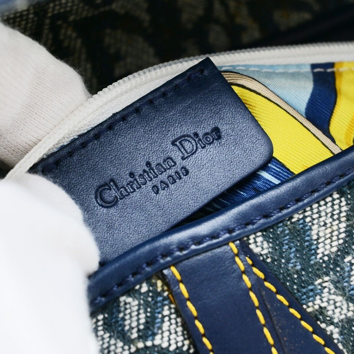 CHRISTIAN DIOR Trotter Saddle Shoulder Bag Canvas Leather Navy Blue 332RF225