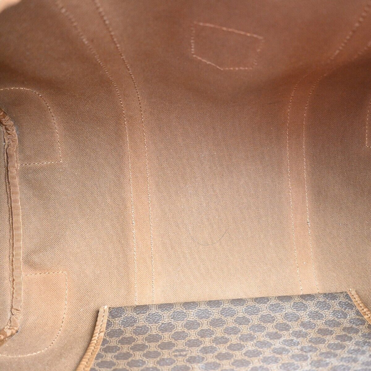 CELINE Macadam Pattern Travel Hand Bag PVC Leather Brown Gold Italy 68FA415