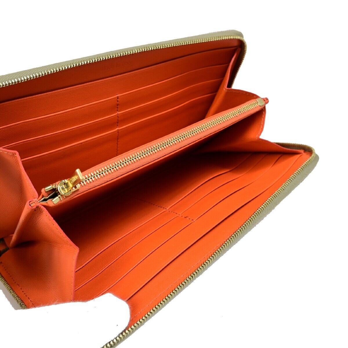 CELINE Logo Bicolor Round Zipper Long Wallet Canvas Leather Beige Orange 09KA373