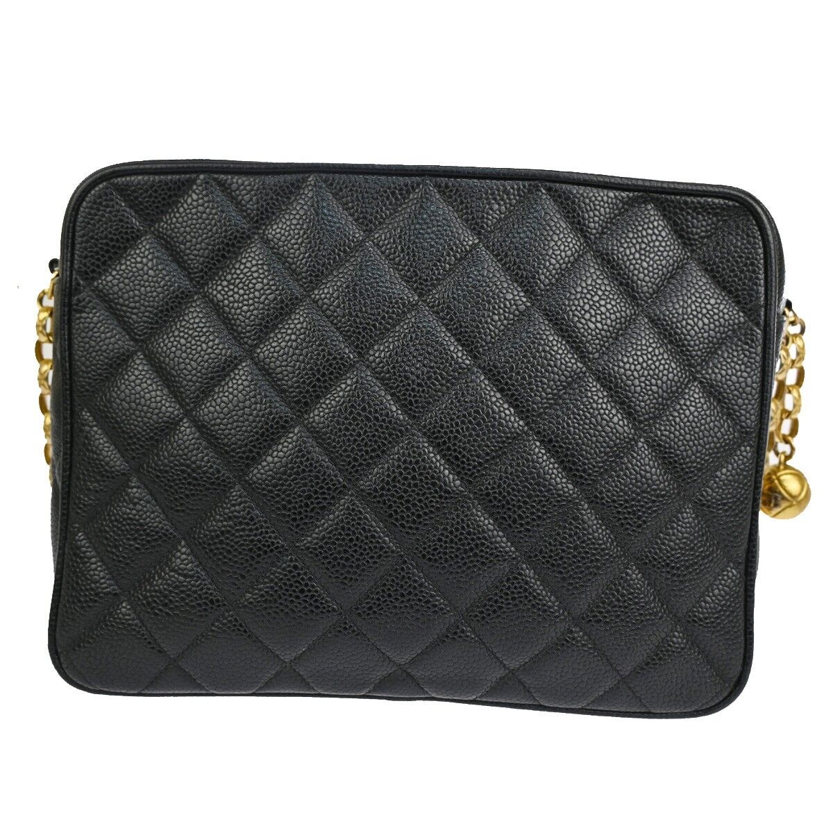 CHANEL CC Logo Chain Shoulder Bag Caviar Skin Leather Black GHW France 876RJ162