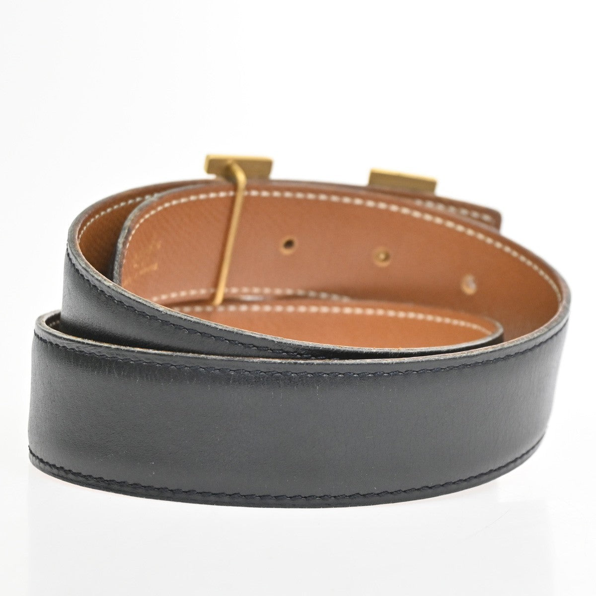 HERMES Logo Constant Reversible Buckle Belt Size 65 Leather Black BN GHW 34RL984