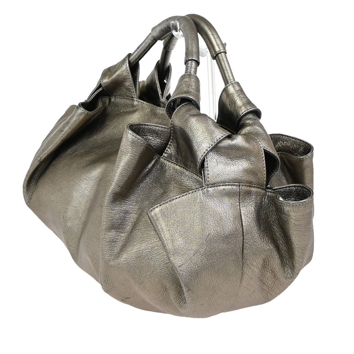LOEWE Logo Nappa Aire Tote Hand Bag Leather Metallic Gray SHW Spain 80YH999