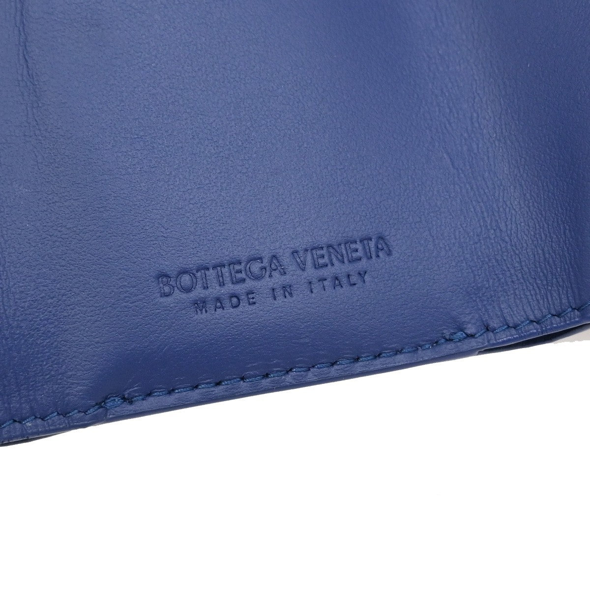 BOTTEGA VENETA INTRECCIATO Trifold Compact Wallet Leather Blue Italy 35KA812