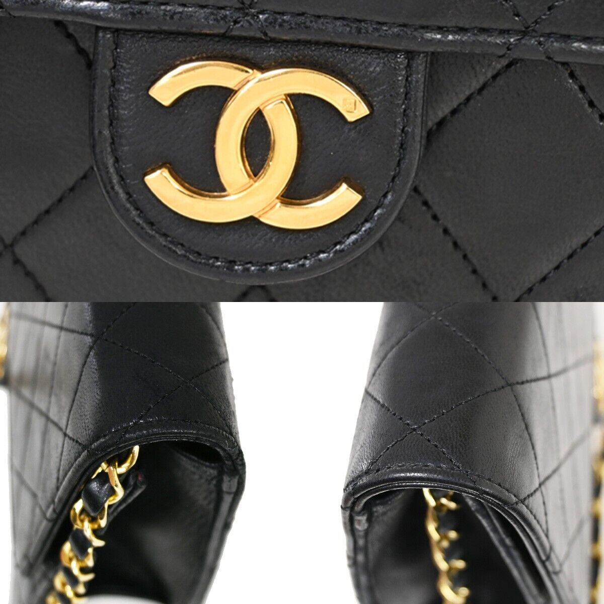 CHANEL CC Logo Matelasse Chain Shoulder Bag Leather Black GHW 653RH787