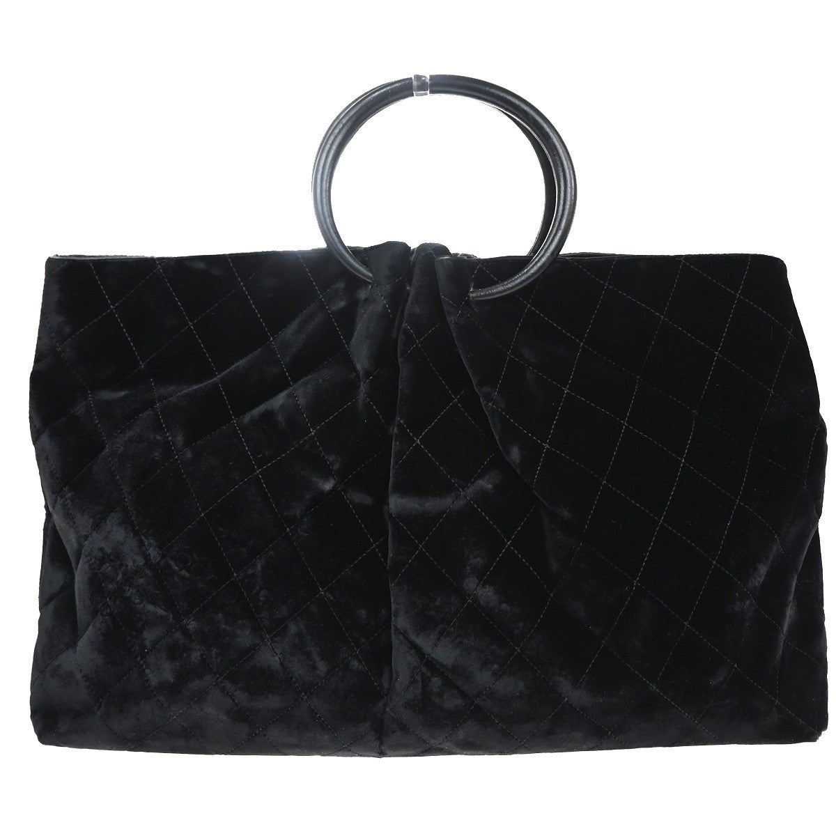 CHANEL CC Logo Circle Handle Matelasse Shoulder Bag Velour Leather Black 12RP022