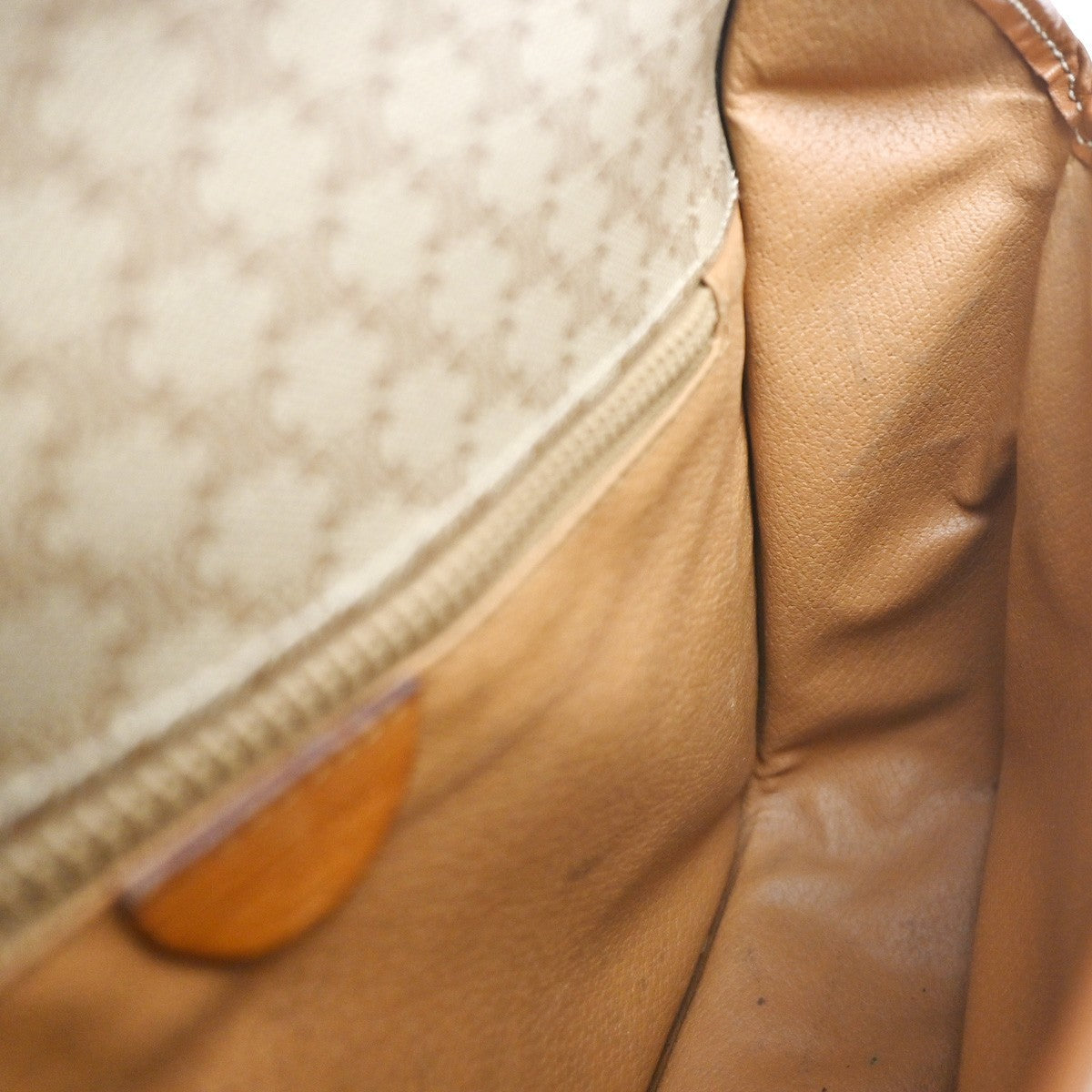 CELINE Logo Macadam Pattern Shoulder Bag PVC Leather Beige GHW Italy 68KC717