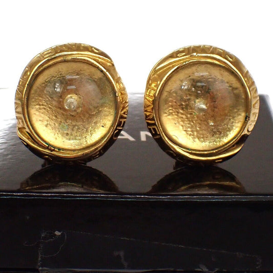 CHANEL CC Round Button Earrings Clip-On 96P Gripoix Clear GHW France VTG 87RH466
