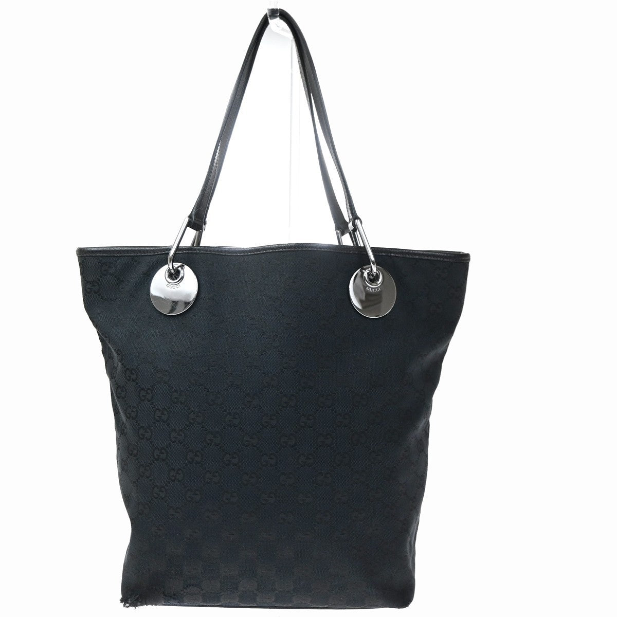 GUCCI Logo GG  Pattern Tote Shoulder Bag Canvas Leather  Black SHW Italy 67KC115
