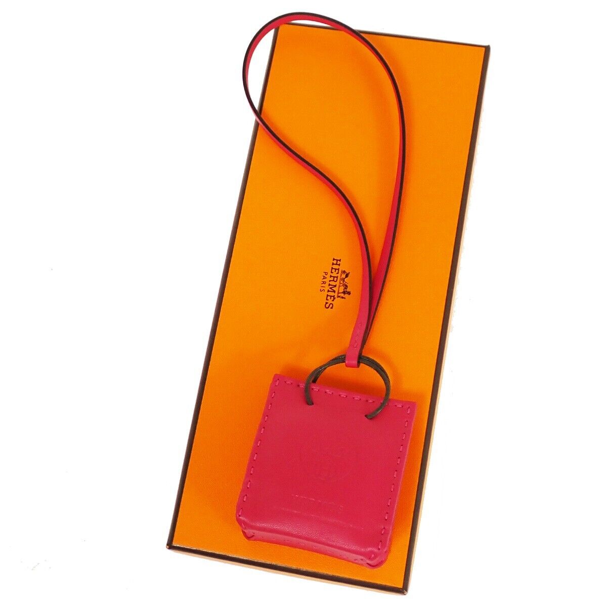 HERMES H Logo Sac Orange Bag Charm Leather Pink Bag Accessory 84RH697