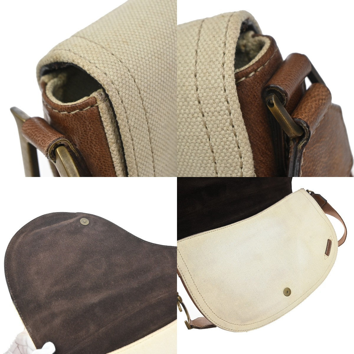 CHRISTIAN DIOR CD Logo Saddle Shoulder Bag Canvas Leather Beige GHW 50CA986
