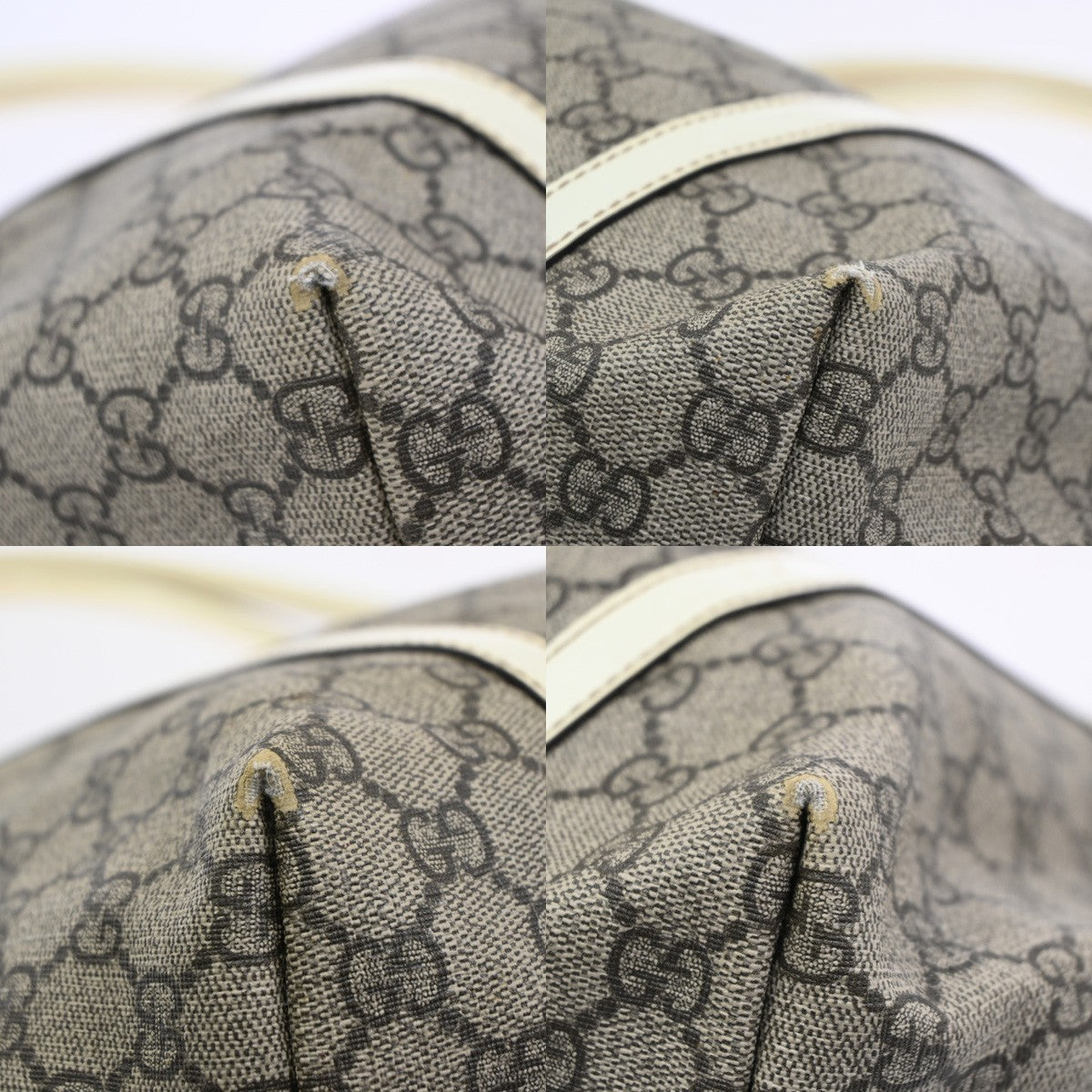GUCCI GG Pattern Shoulder Hand Bag Supreme Patent Leather White Brown 66CA482