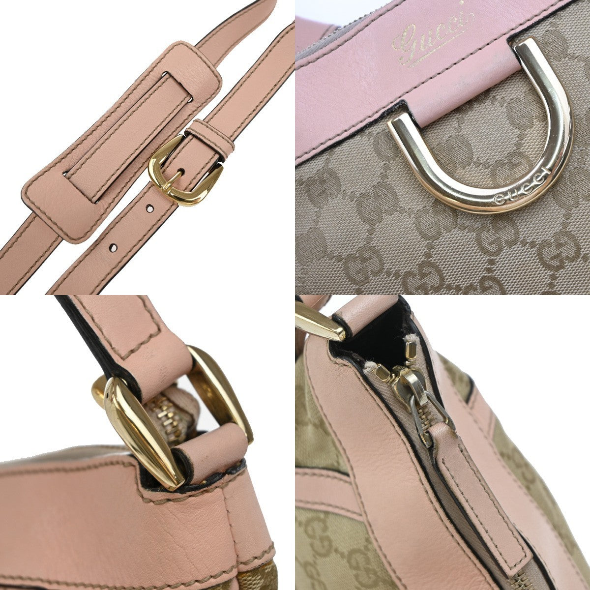 GUCCI Logo Abbey GG Pattern Shoulder Bag Canvas Leather Brown Pink GHW 86KP249
