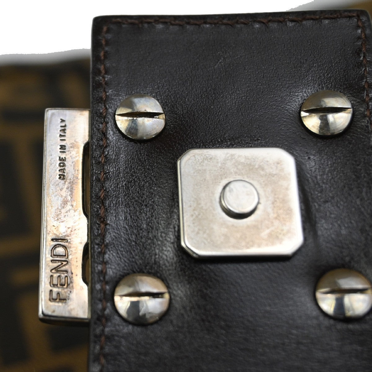 FENDI Logo Mamma Zucca Pattern Shoulder Bag Canvas Leather Brown Italy 28RF622