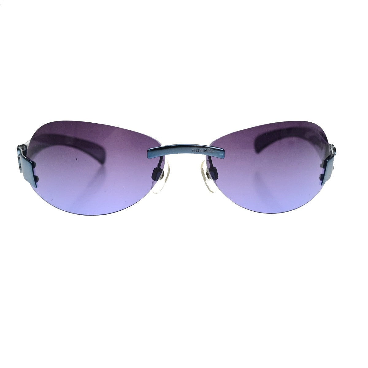 CHANEL CC Logo Rimless Sunglasses Eye Wear Plastic Metal Purple 05RQ087