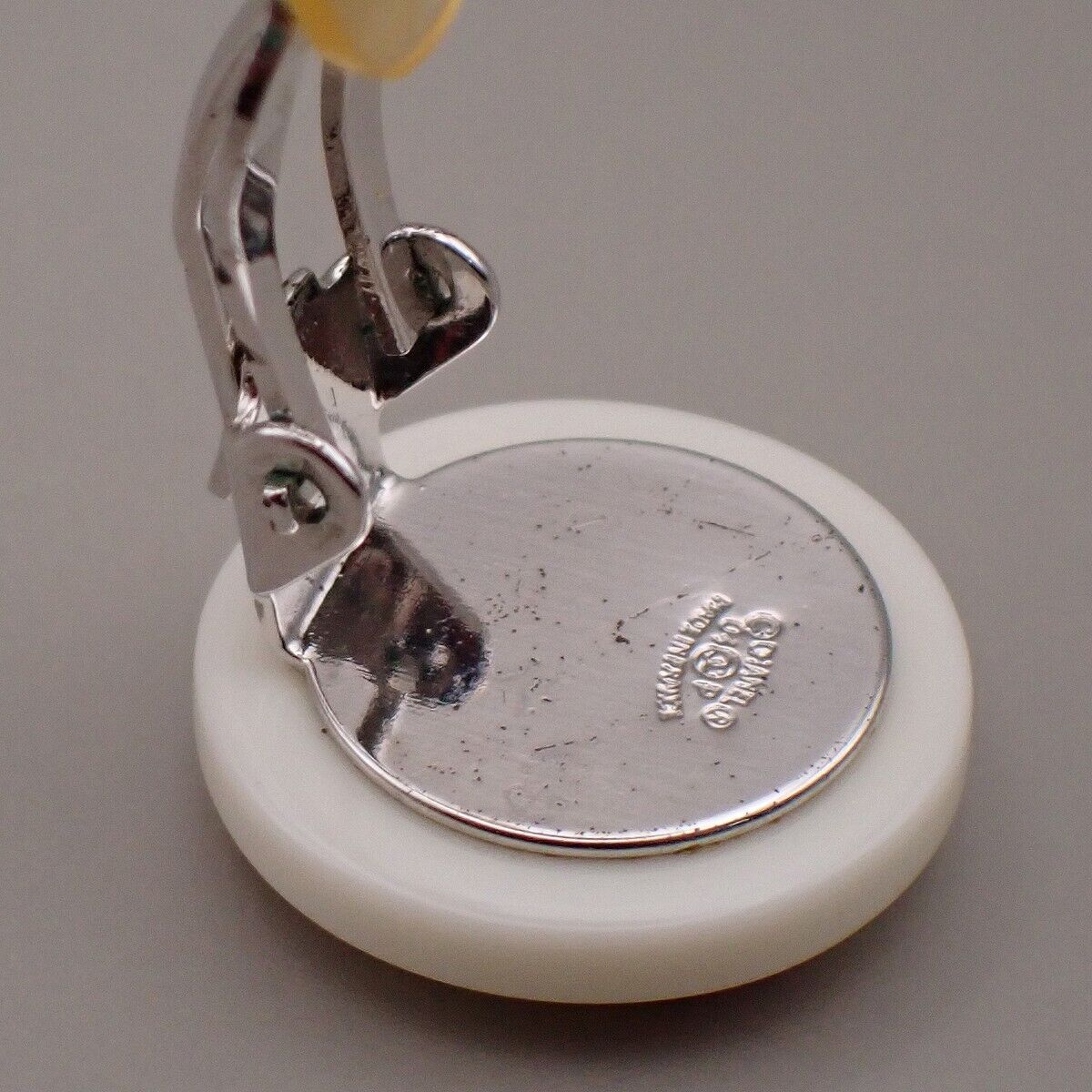 CHANEL CC Logo Clover Round Button Earrings 04P Clip-On White Silver 32YE499