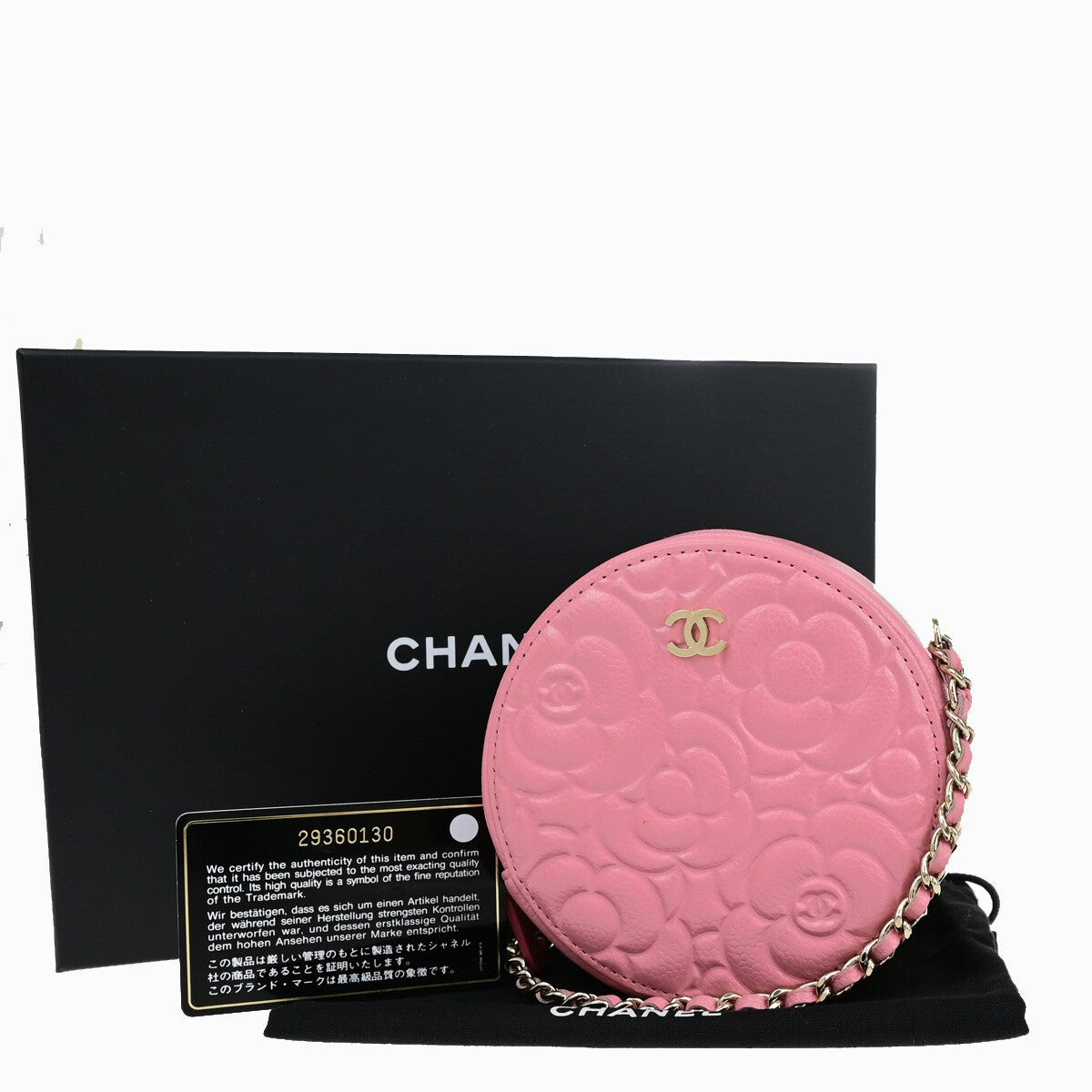 CHANEL CC Logo Camellia Round Mini Chain Shoulder Bag Grained Pink 337RK175