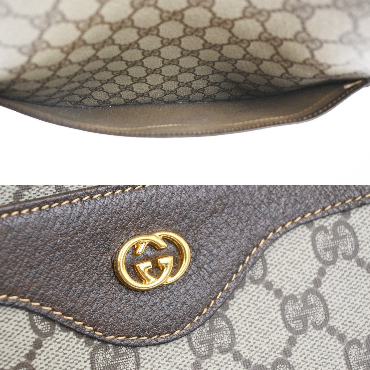 GUCCI Logo GG Sherry Line Shoulder Tote Hand Bag PVC Leather Beige Italy 69MA455