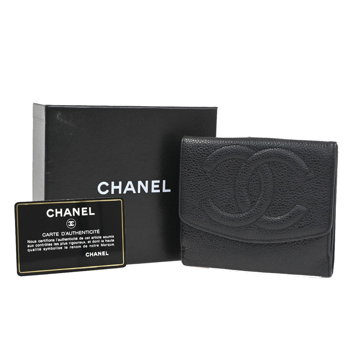 CHANEL CC Bifold Wallet Purse Grained Calfskin Leather BK Italy Vintage 39YJ020