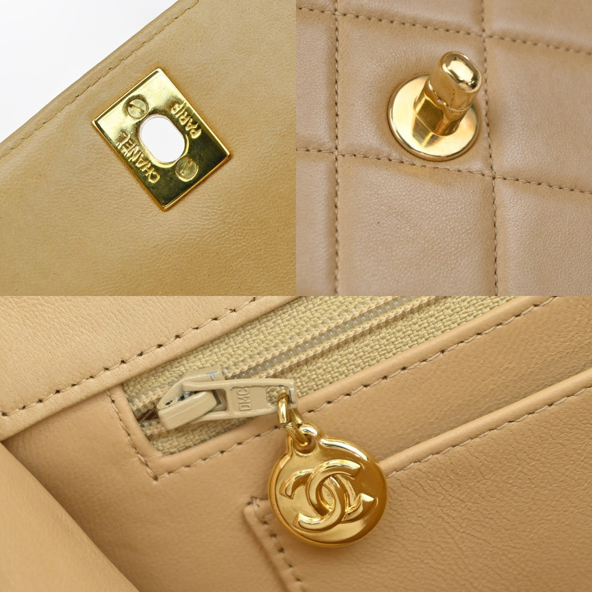 CHANEL Matelasse 22 Shoulder Bag Leather Beige Vintage 396RP180