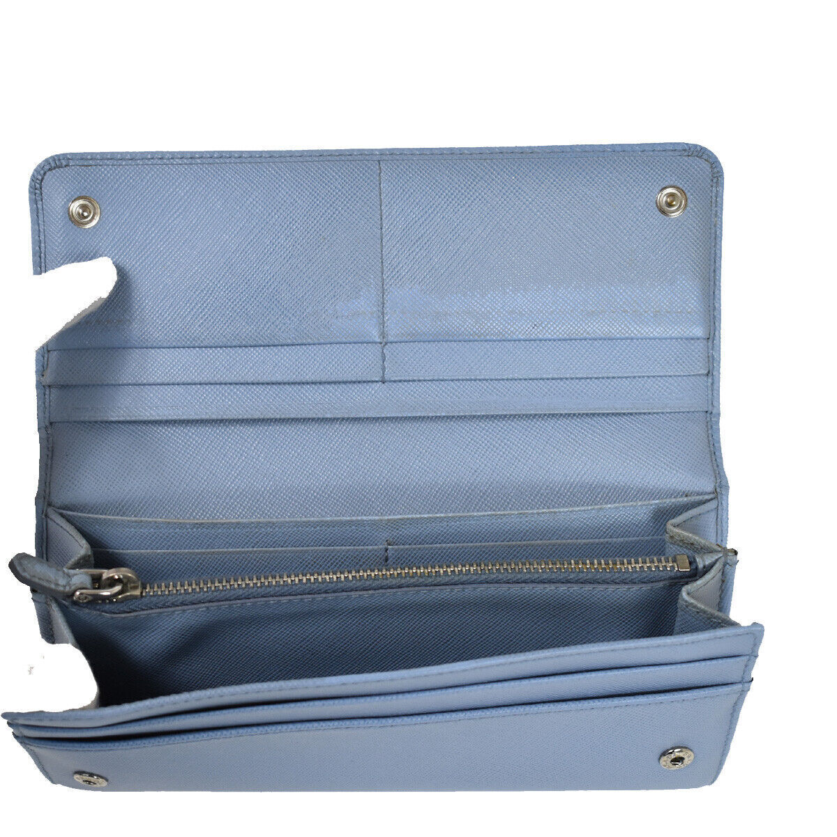 PRADA Logo Saffiano Fiocco Long Bifold Wallet Purse Leather Blue Italy 05YC250
