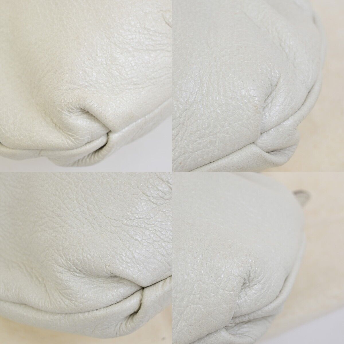 PRADA Logo Cervo Lux Chain Shoulder Hobo Bag Leather White GHW 84FB371