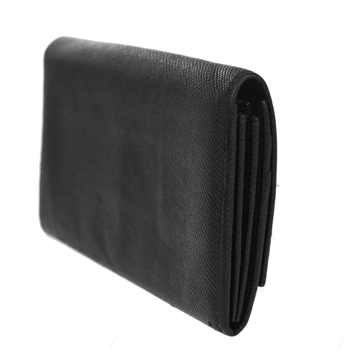 BVLGARI BVLGARI Logo Long Bifold Wallet Purse Leather Black Silver Italy 07EA090