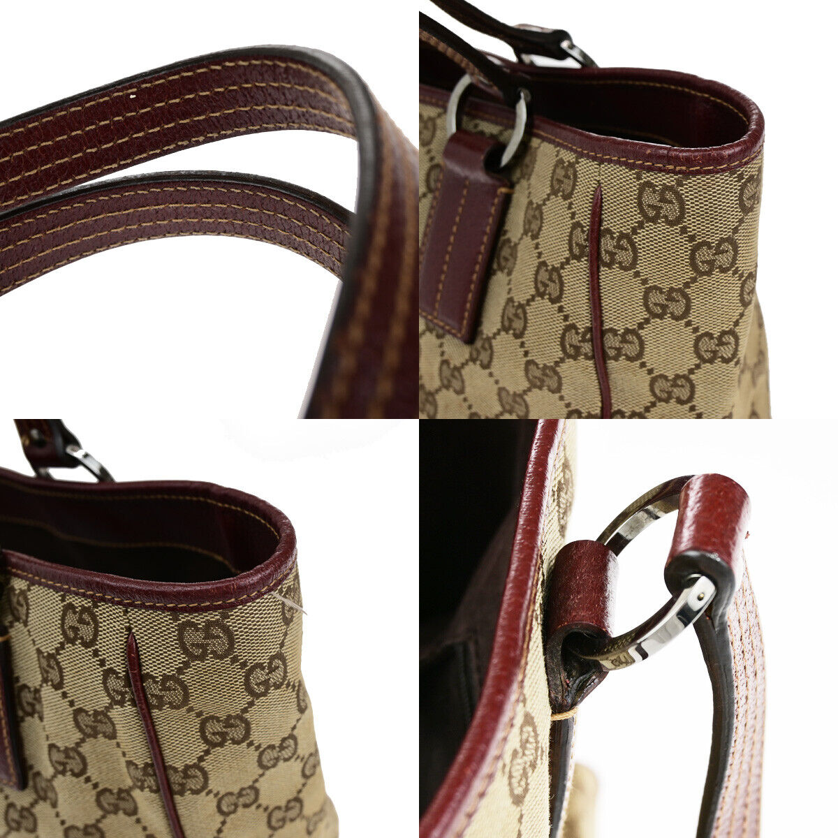GUCCI Logo GG Pattern Shoulder Tote Bag Canvas Leather Brown Bordeaux  69YG246