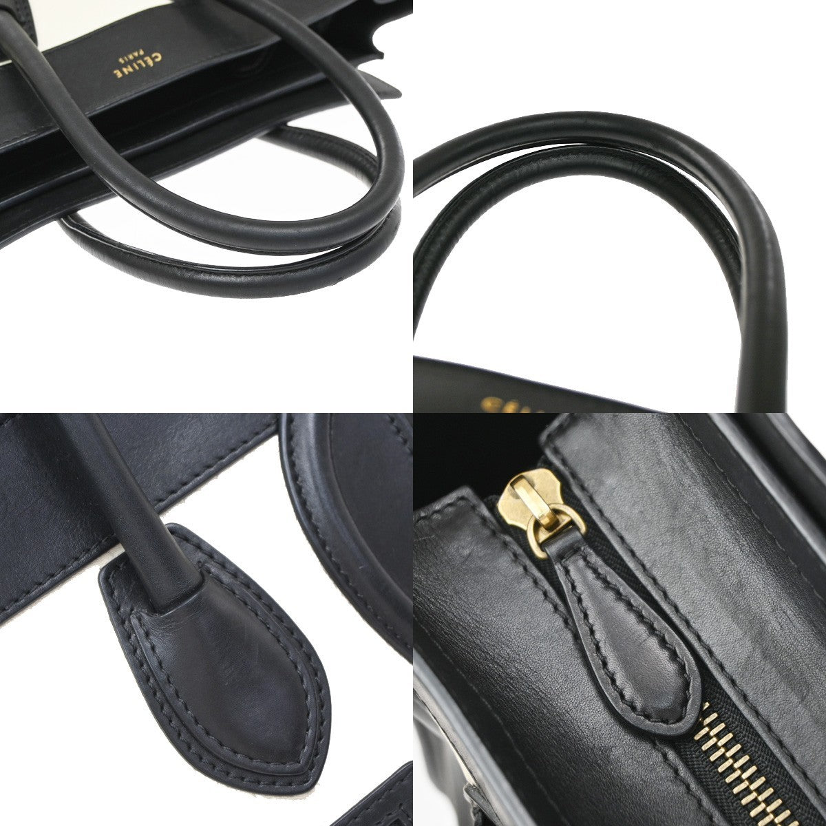 CELINE Logo Luggage Phantom Large Hand Tote Bag Leather Black White GHW 12EG408