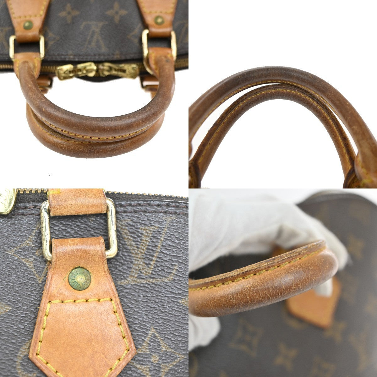 LOUIS VUITTON LV Logo Alma Hand Bag Monogram Leather Brown France M51130 30MA452