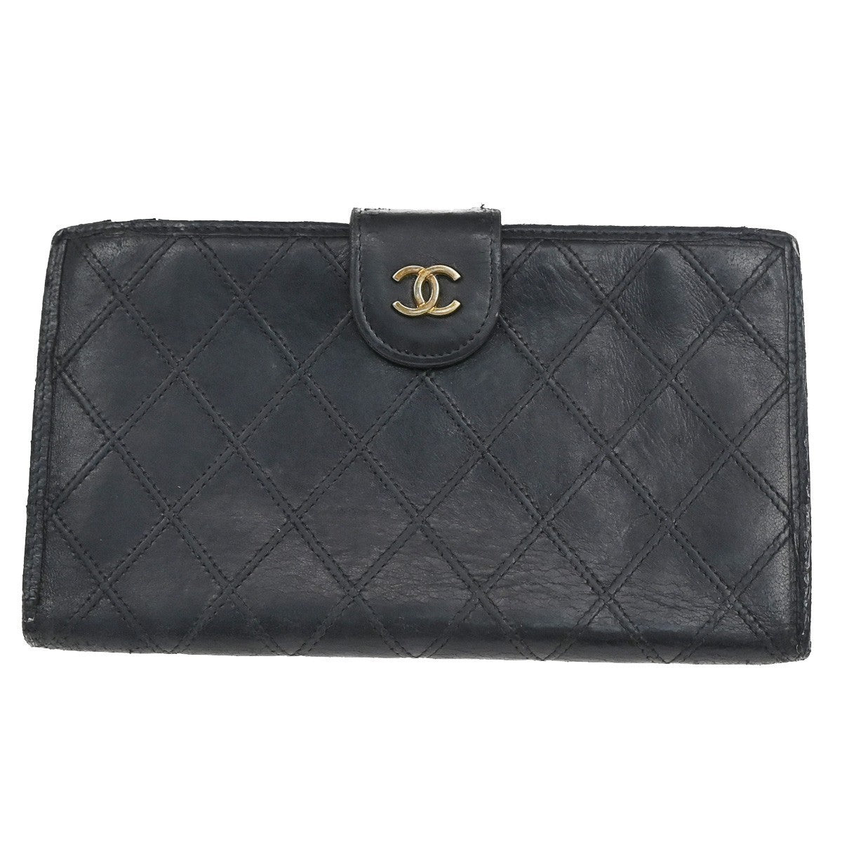 CHANEL CC Logo Bicolore Bifold Long Wallet Leather Black GHW France 66CA424