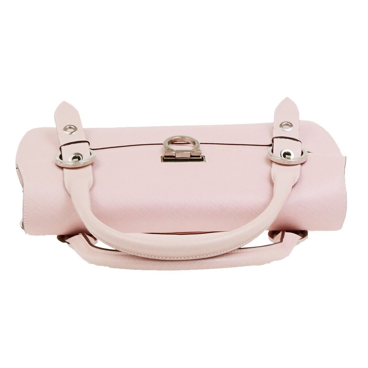 SALVATORE FERRAGAMO Gancini Hand Bag Leather Pink Silver Made in Italy 62KA535