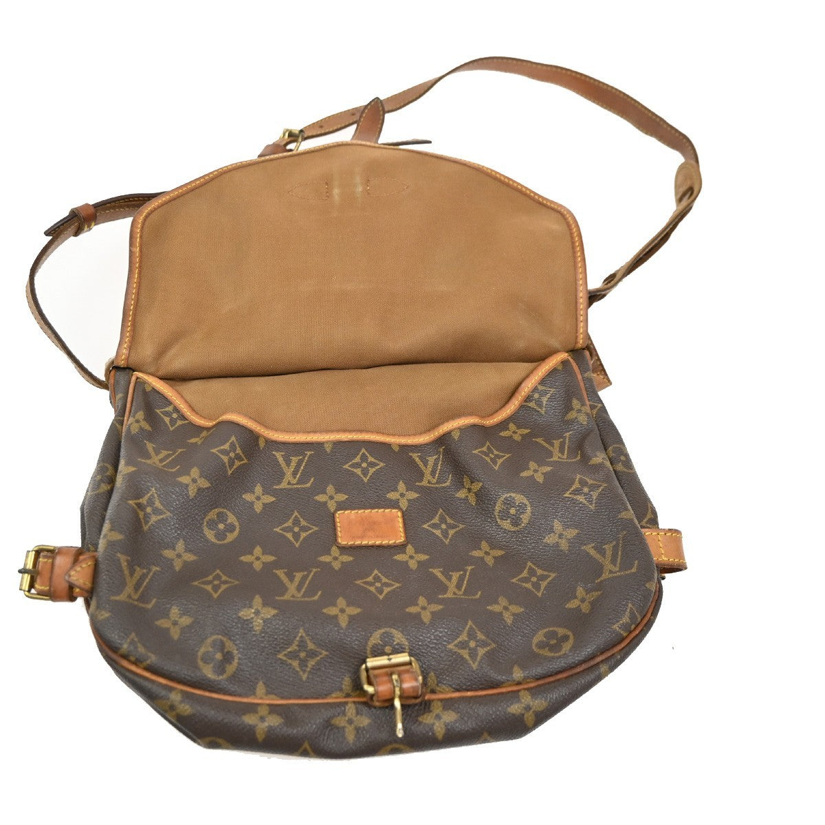 LOUIS VUITTON Logo Saumur 30 Shoulder Bag Monogram Leather Brown M42256 35ZA261