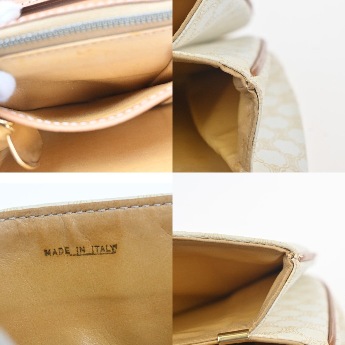CELINE Macadam Pattern Crossbody Shoulder Bag PVC Leather White Brown  87KC778
