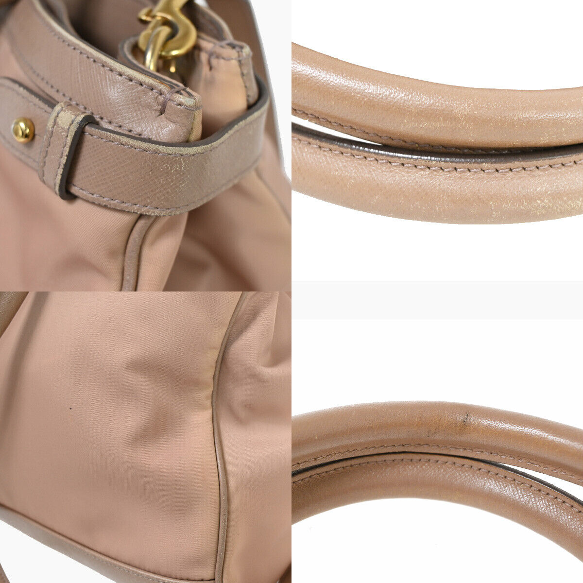 SALVATORE FERRAGAMO Gancini 2way Shoulder Bag Nylon Leather Pink Beige 66YE151