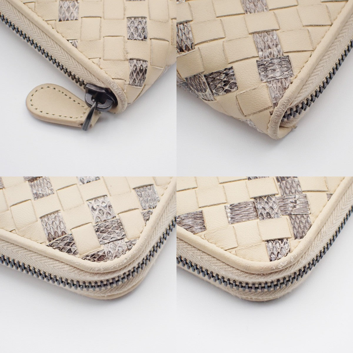BOTTEGA VENETA Intrecciato Zip Around Long Wallet Embossing Leather Whit 63AA183