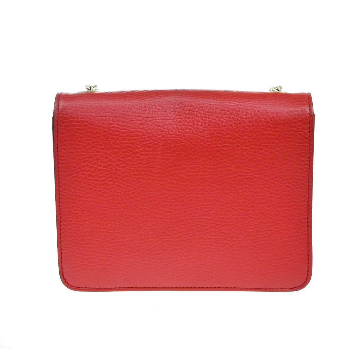 GUCCI Logo Interlocking G Chain Mini Shoulder Bag Leather Red GHW Italy 52KP126